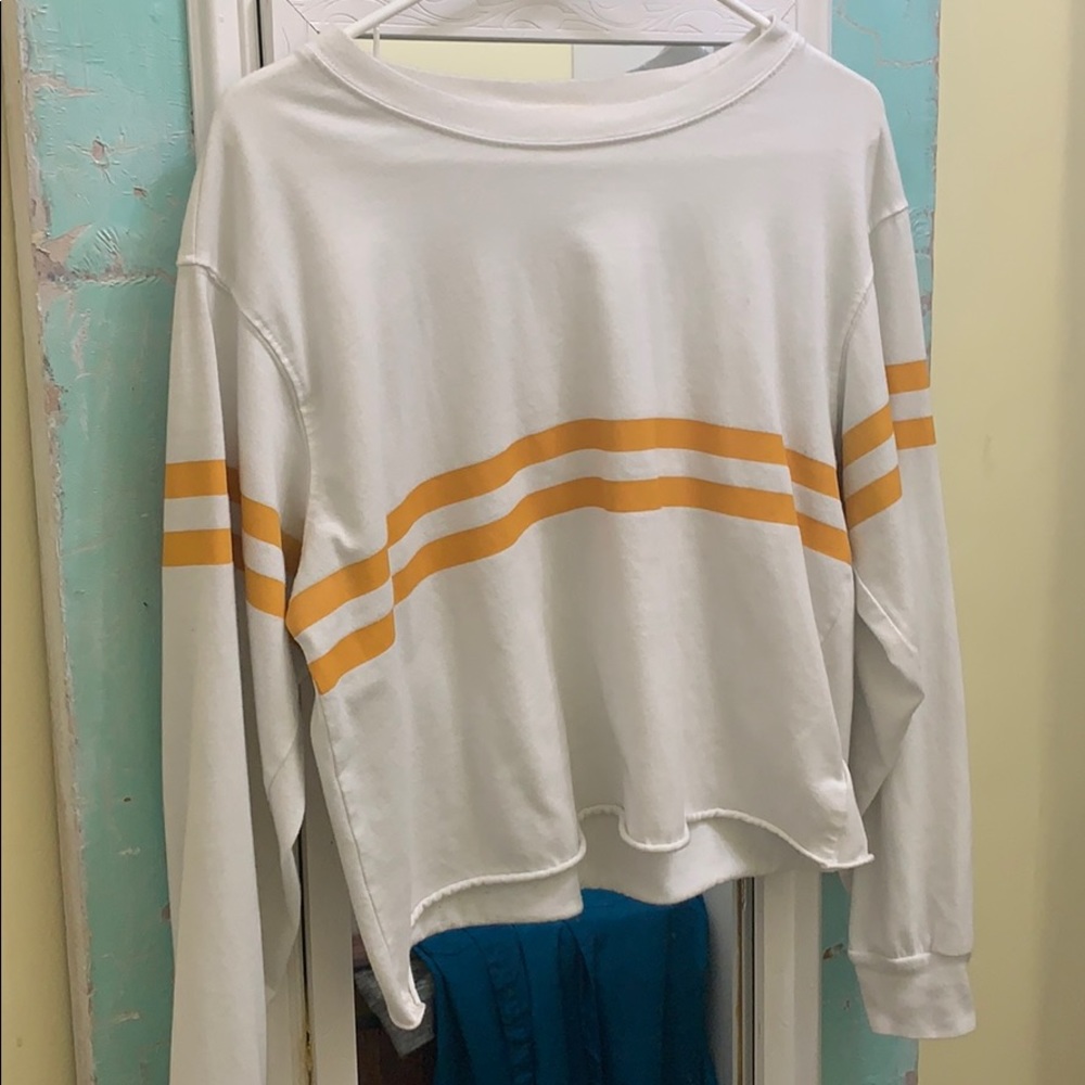 White longsleeve crop top, with yellow stripes!
